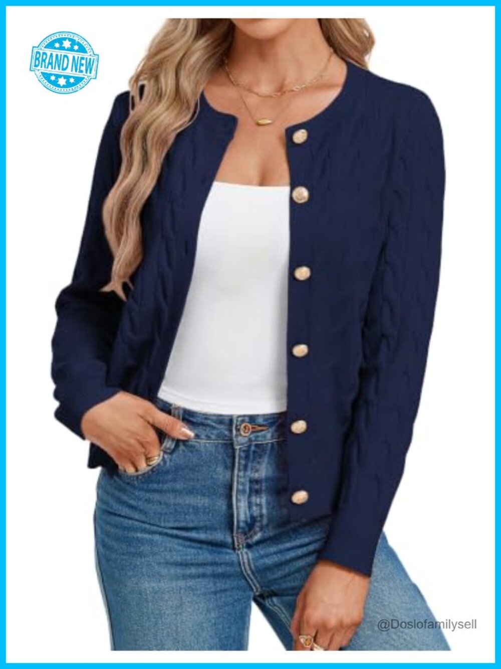 Button Up Cable Knit Cardigan Sweater Long Sleeve Crew Neck Fall